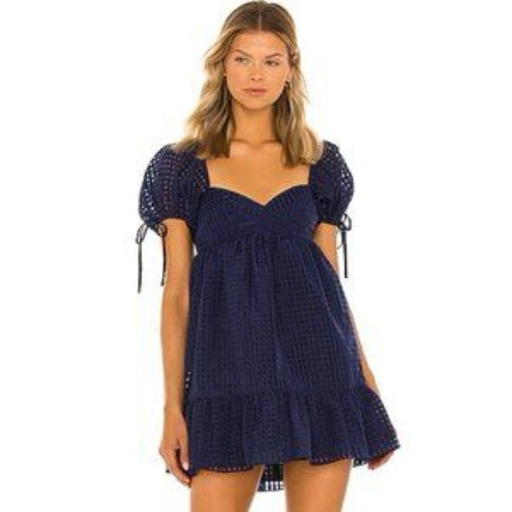Entro Navy Blue Puff Sleeve Mini Dress sz L